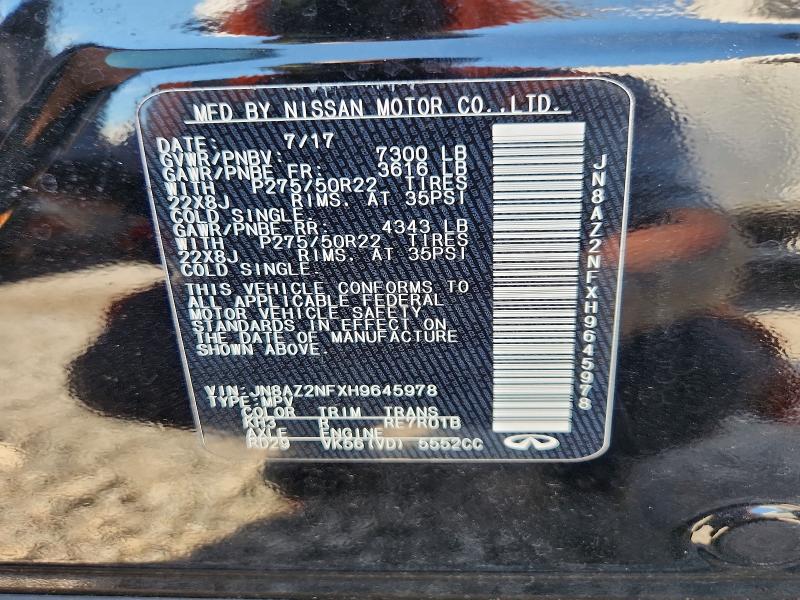 Aukcja sprzedaży 2017 Infiniti Qx80, vin: JN8AZ2NFXH9645978, numer aukcji: 64637896