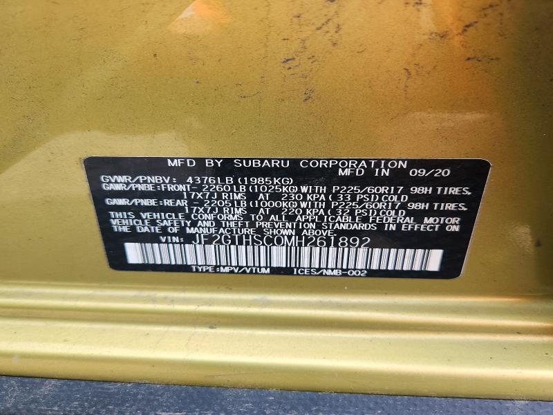Aukcja sprzedaży 2021 Subaru Crosstrek, vin: JF2GTHSC0MH261892, numer aukcji: 64462356