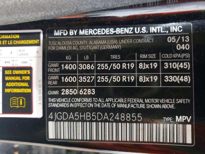 Продаж на аукціоні авто 2013 Mercedes-benz Ml, vin: 4JGDA5HB5DA248855, номер лоту: 63801286