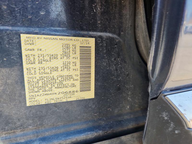Продажа на аукционе авто 2015 Nissan Murano, vin: 5N1AZ2MH4FN206886, номер лота: 62853926
