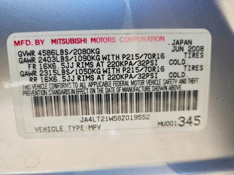 66021356 :رقم المزاد ، JA4LT21W58Z019552 vin ، 2008 Mitsubishi Outlander مزاد بيع