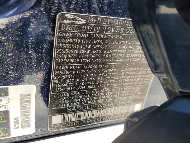 Продаж на аукціоні авто 2018 Jaguar F-pace, vin: SADCL2FN5JA298645, номер лоту: 67156246
