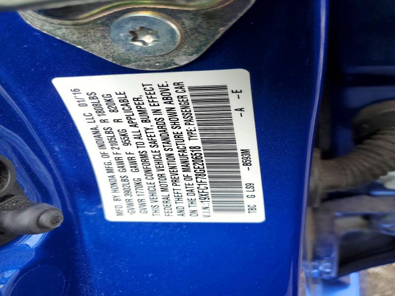 Aukcja sprzedaży 2016 Honda Civic, vin: 19XFC1F78GE206518, numer aukcji: 65866086