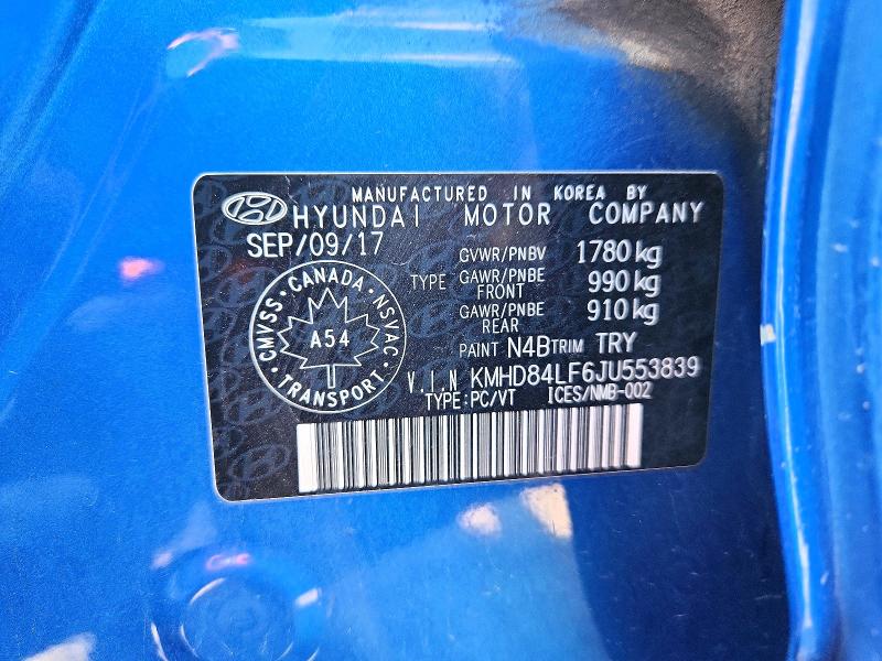 Продаж на аукціоні авто 2018 Hyundai Elantra, vin: KMHD84LF6JU553839, номер лоту: 66411006