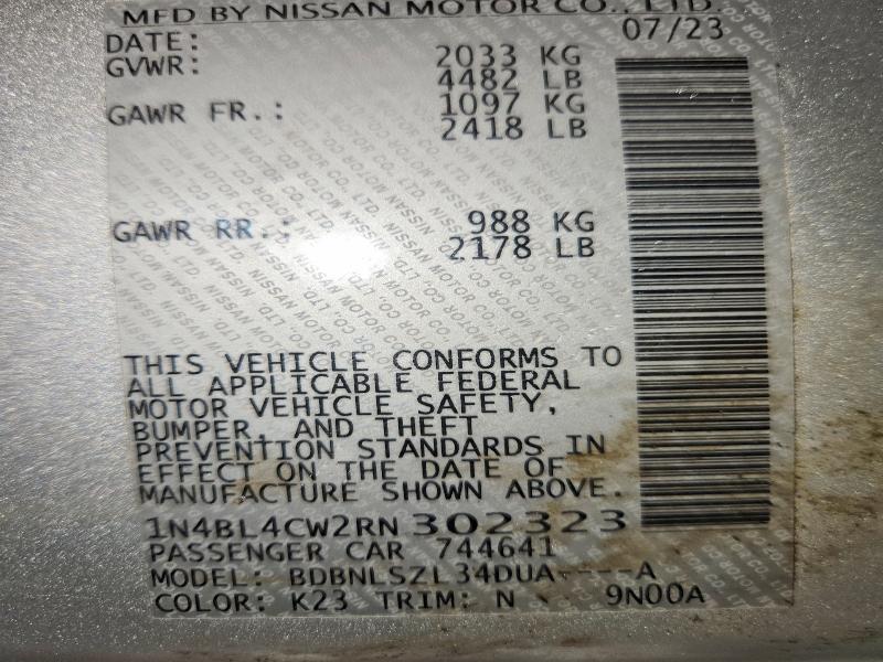 2024 Nissan Altima მანქანა იყიდება აუქციონზე, vin: 1N4BL4CW2RN302323, აუქციონის ნომერი: 63891166