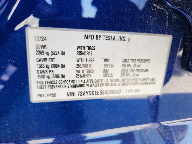 61340736 :رقم المزاد ، 7SAYGDEE6SA360940 vin ، 2025 Tesla Model Y مزاد بيع
