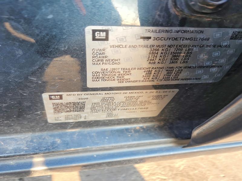 Aukcja sprzedaży 2021 Chevrolet Silverado, vin: 3GCUYDET2MG117648, numer aukcji: 67310166