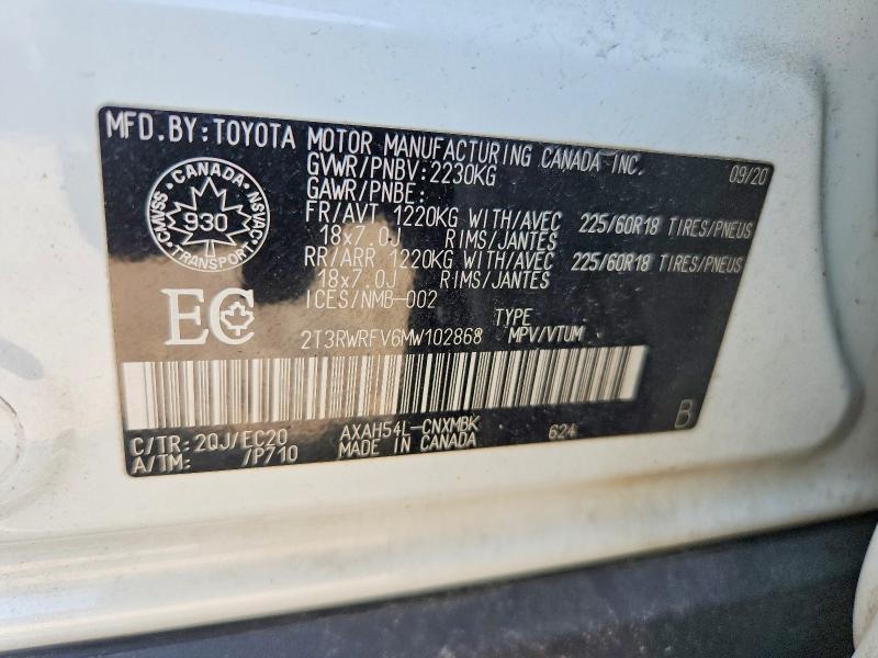 63667686 :رقم المزاد ، 2T3RWRFV6MW102868 vin ، 2021 Toyota Rav4 مزاد بيع