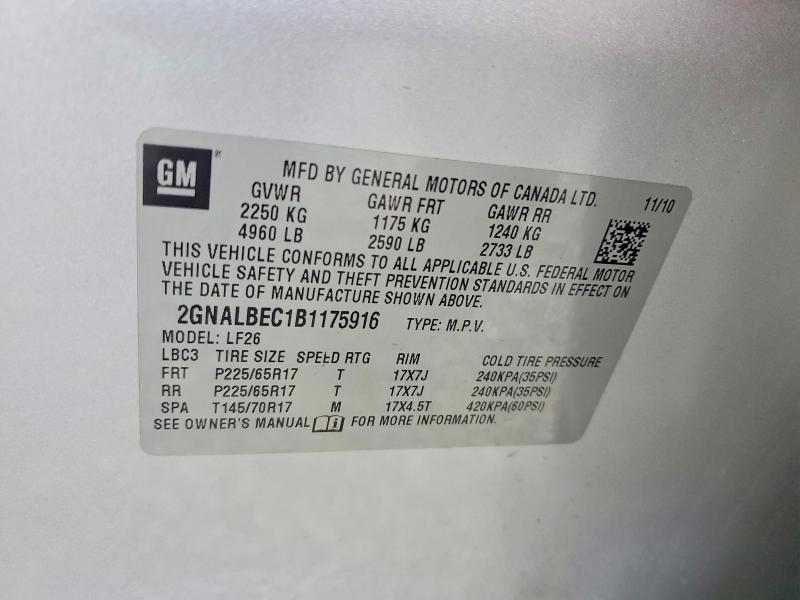 Aukcja sprzedaży 2011 Chevrolet Equinox, vin: 2GNALBEC1B1175916, numer aukcji: 65190416