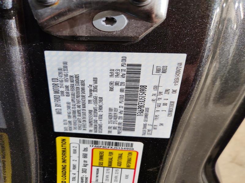 2018 Ford Mustang მანქანა იყიდება აუქციონზე, vin: 1FA6P8CFXJ5154908, აუქციონის ნომერი: 66589736