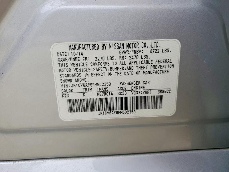 2015 Infiniti Q40 მანქანა იყიდება აუქციონზე, vin: JN1CV6AP9FM502359, აუქციონის ნომერი: 67163776