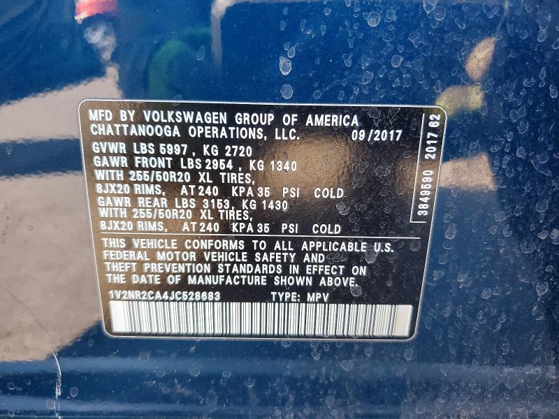 Продажа на аукционе авто 2018 Volkswagen Atlas, vin: 1V2NR2CA4JC528683, номер лота: 65405306