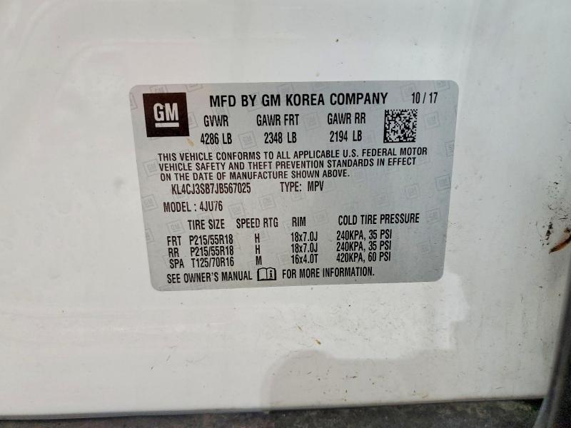 2018 Buick Encore მანქანა იყიდება აუქციონზე, vin: KL4CJ3SB7JB567025, აუქციონის ნომერი: 64244716