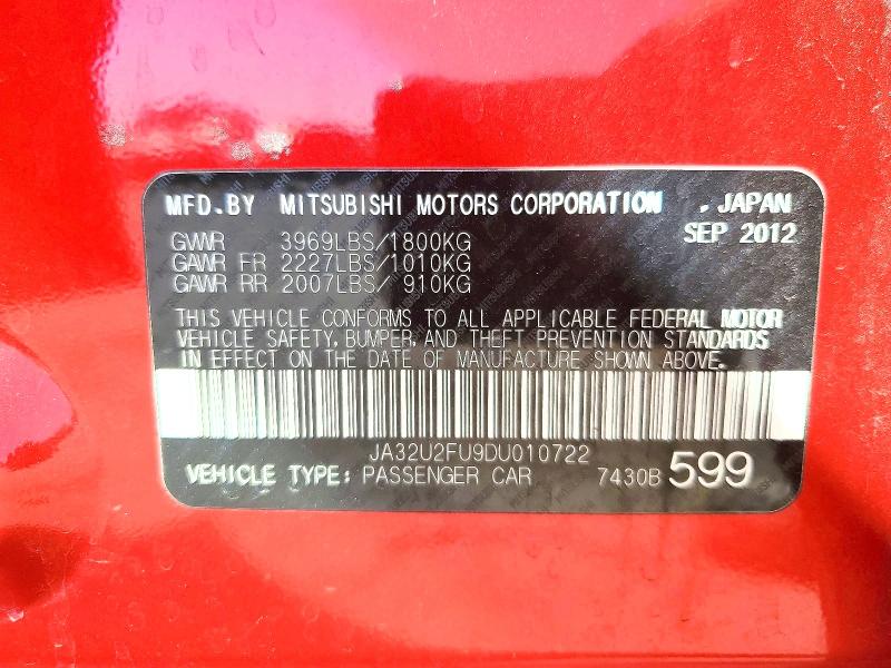 Продажа на аукционе авто 2013 Mitsubishi Lancer, vin: JA32U2FU9DU010722, номер лота: 62674846