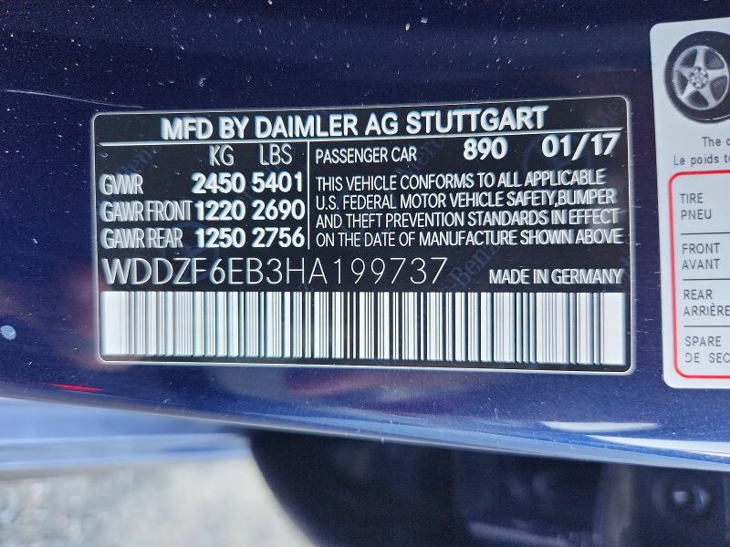 64448216 :رقم المزاد ، WDDZF6EB3HA199737 vin ، 2017 Mercedes-benz E مزاد بيع