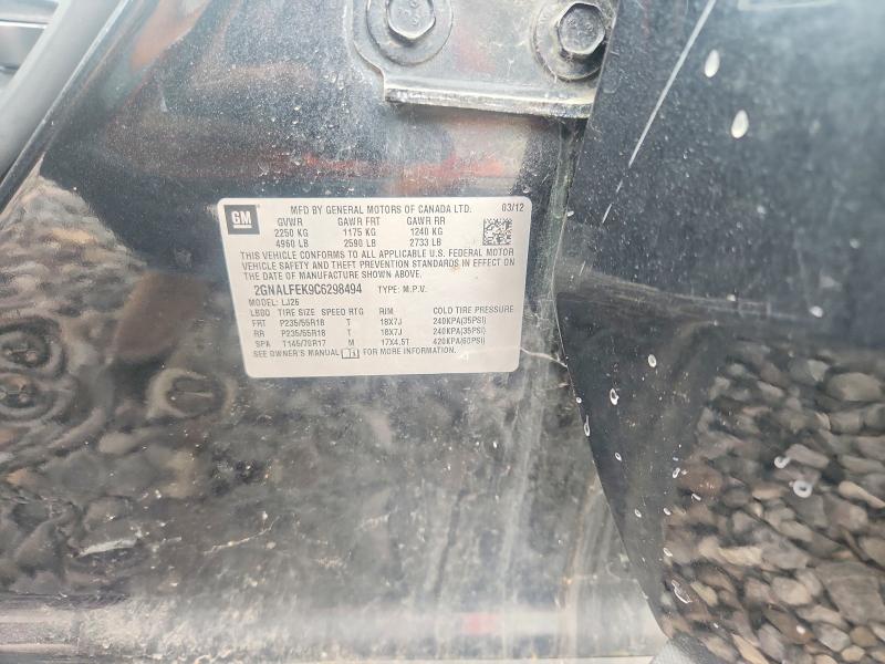 Aukcja sprzedaży 2012 Chevrolet Equinox, vin: 2GNALFEK9C6298494, numer aukcji: 64389446
