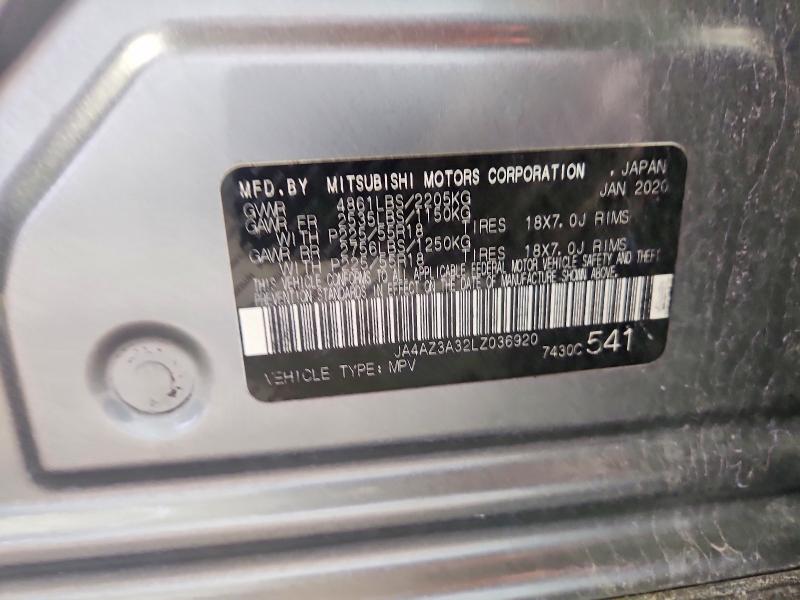 2020 Mitsubishi Outlander მანქანა იყიდება აუქციონზე, vin: JA4AZ3A32LZ036920, აუქციონის ნომერი: 65306926