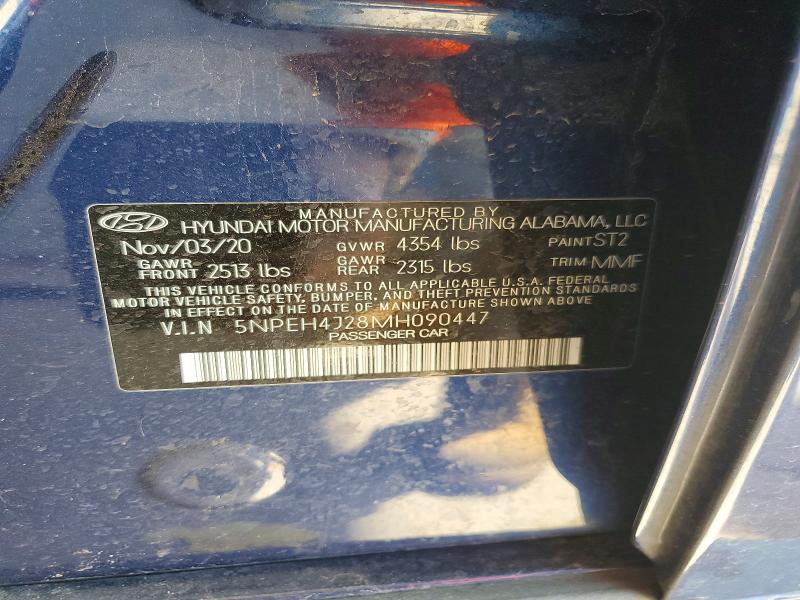 2021 Hyundai Sonata მანქანა იყიდება აუქციონზე, vin: 5NPEH4J28MH090447, აუქციონის ნომერი: 66267146
