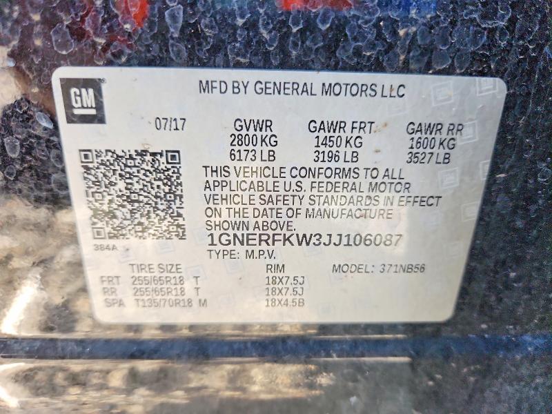 63673996 :رقم المزاد ، 1GNERFKW3JJ106087 vin ، 2018 Chevrolet Traverse مزاد بيع