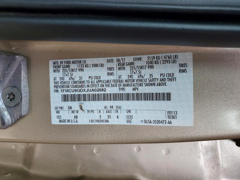 Продажа на аукционе авто 2018 Ford Escape, vin: 1FMCU9GDXJUA02682, номер лота: 63593806