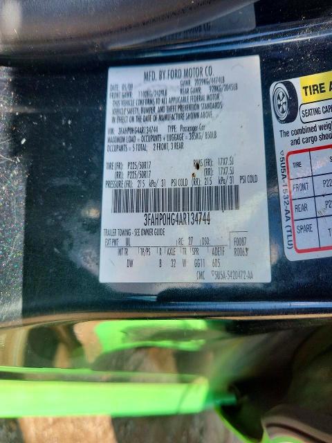 63289346 :رقم المزاد ، 3FAHP0HG4AR134744 vin ، 2010 Ford Fusion مزاد بيع