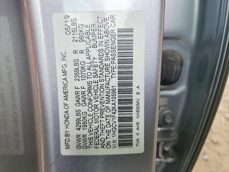 Продажа на аукционе авто 2019 Honda Accord, vin: 1HGCV1F42KA105961, номер лота: 63587586
