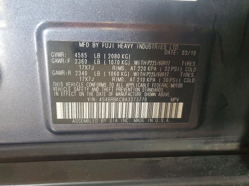 Продажа на аукционе авто 2010 Subaru Outback, vin: 4S4BRBKC8A3373770, номер лота: 66952426