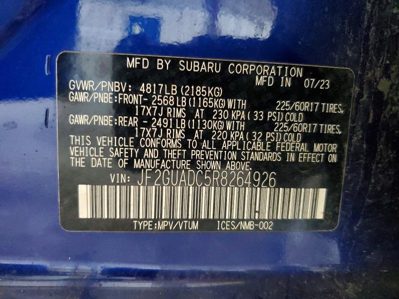 63891176 :رقم المزاد ، JF2GUADC5R8264926 vin ، 2024 Subaru Crosstrek مزاد بيع