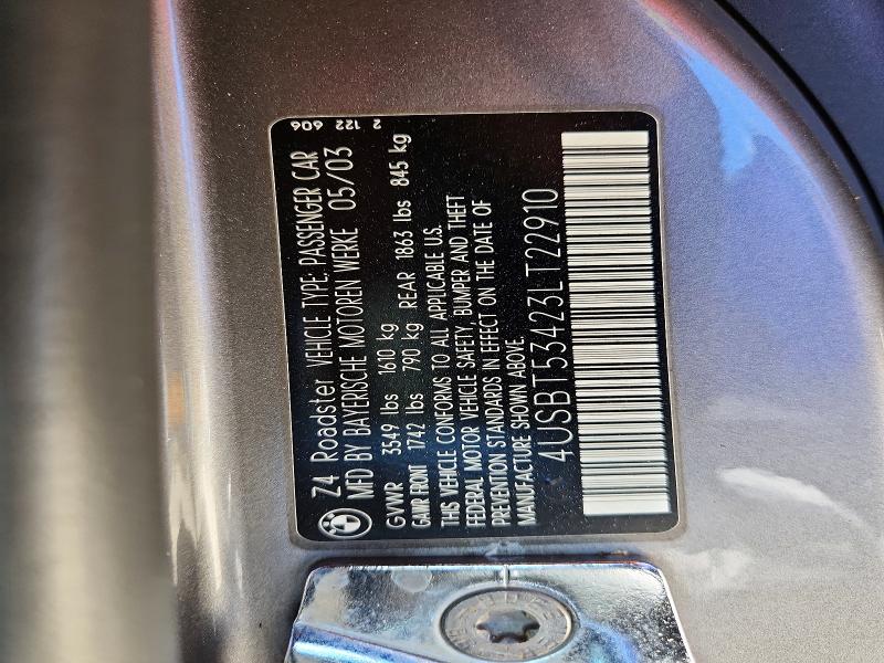 Aukcja sprzedaży 2003 Bmw Z4, vin: 4USBT53423LT22910, numer aukcji: 64632706