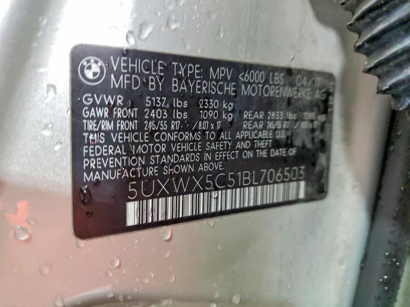 Aukcja sprzedaży 2011 Bmw X3, vin: 5UXWX5C51BL706503, numer aukcji: 63399526