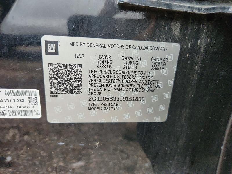 65134296 :رقم المزاد ، 2G1105S33J9151858 vin ، 2018 Chevrolet Impala مزاد بيع