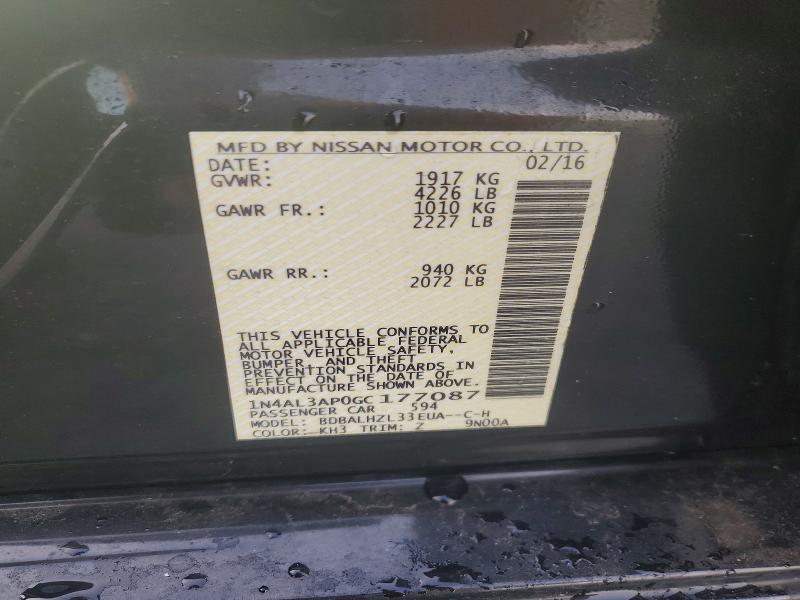 2016 Nissan Altima მანქანა იყიდება აუქციონზე, vin: 1N4AL3AP0GC177087, აუქციონის ნომერი: 63310406