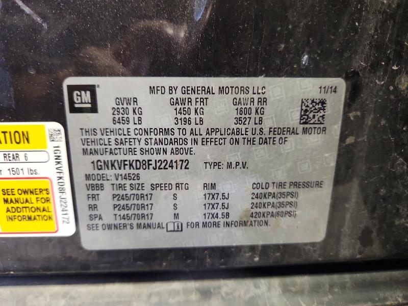 Aukcja sprzedaży 2015 Chevrolet Traverse, vin: 1GNKVFKD8FJ224172, numer aukcji: 62206606