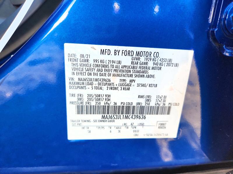 63995266 :رقم المزاد ، MAJ6S3JL1MC439636 vin ، 2021 Ford Ecosport مزاد بيع