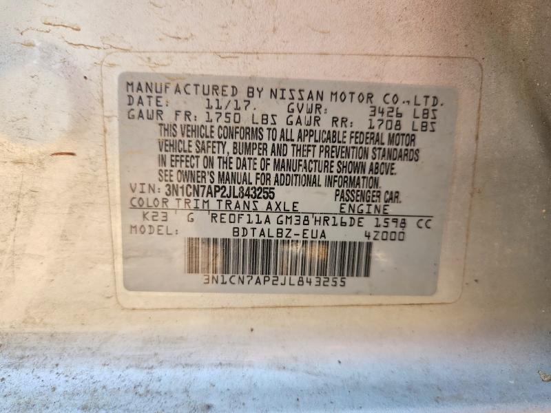 62717216 :رقم المزاد ، 3N1CN7AP2JL843255 vin ، 2018 Nissan Versa مزاد بيع