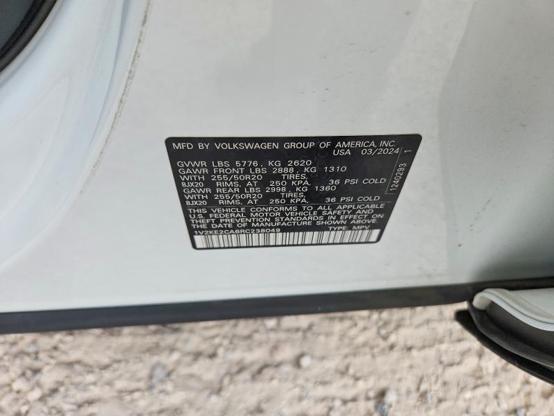 2024 Volkswagen Atlas Cross Sport მანქანა იყიდება აუქციონზე, vin: 1V2KE2CA6RC238049, აუქციონის ნომერი: 64016966