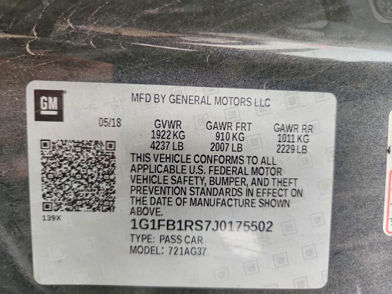 2018 Chevrolet Camaro მანქანა იყიდება აუქციონზე, vin: 1G1FB1RS7J0175502, აუქციონის ნომერი: 64933706