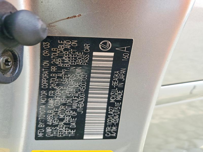 62243686 :رقم المزاد ، JTHBA30G745007037 vin ، 2004 Lexus Es مزاد بيع
