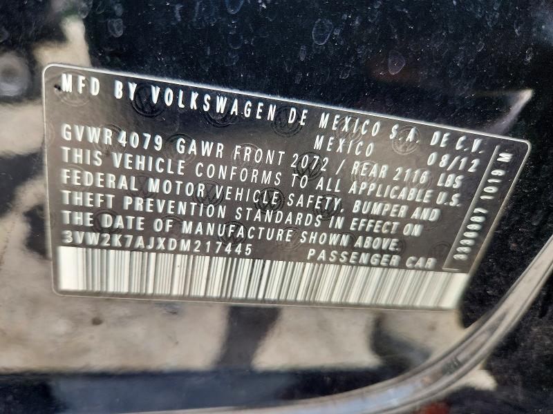 2013 Volkswagen Jetta მანქანა იყიდება აუქციონზე, vin: 3VW2K7AJXDM217445, აუქციონის ნომერი: 63701896