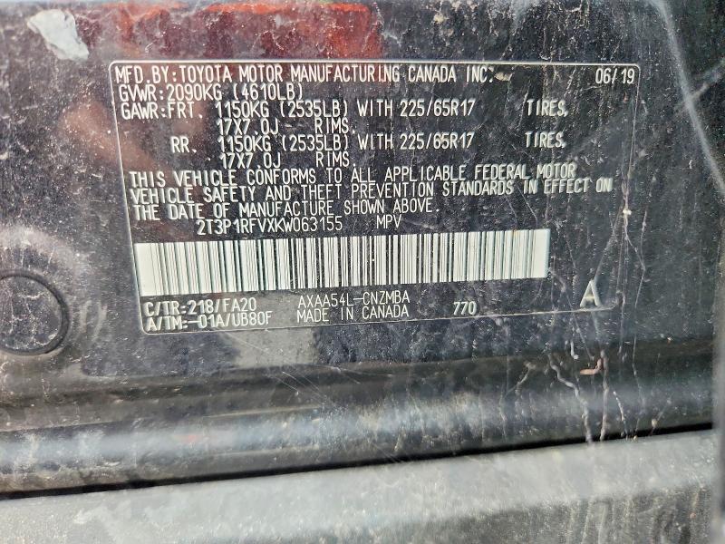 65360456 :رقم المزاد ، 2T3P1RFVXKW063155 vin ، 2019 Toyota Rav4 مزاد بيع