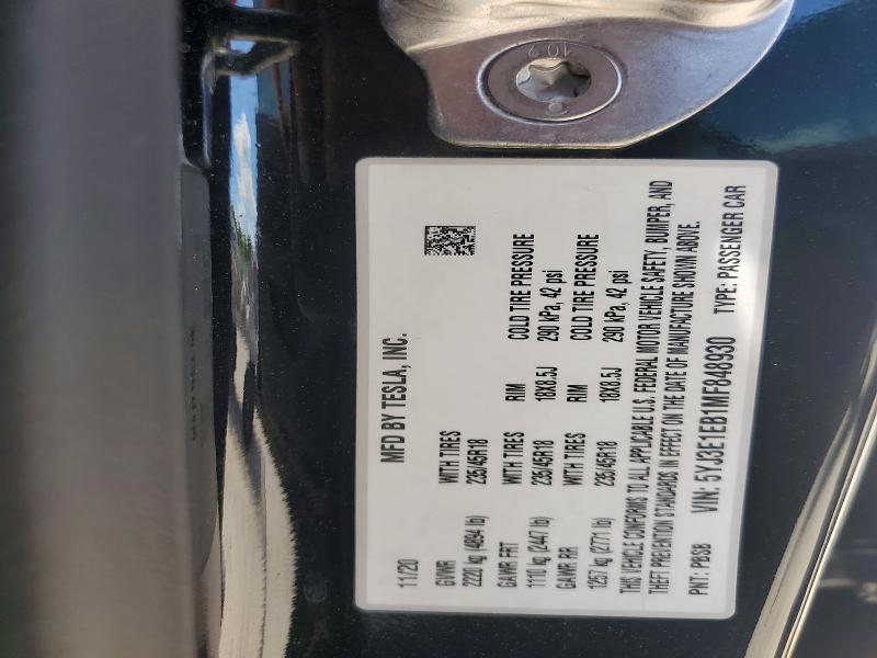Продаж на аукціоні авто 2021 Tesla Model 3, vin: 5YJ3E1EB1MF848930, номер лоту: 64637226
