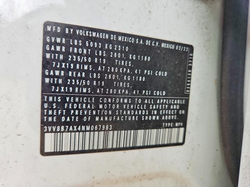 64286986 :رقم المزاد ، 3VV8B7AX4NM067983 vin ، 2022 Volkswagen Tiguan مزاد بيع