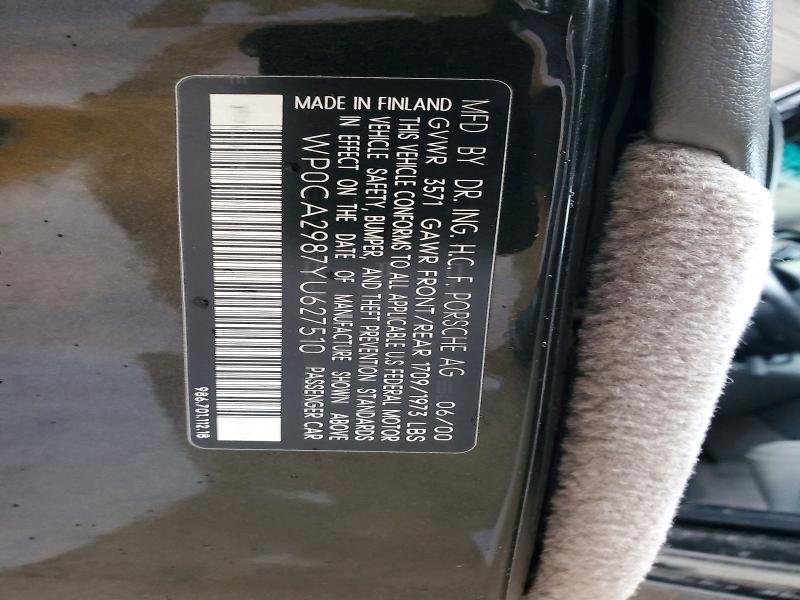 Продажа на аукционе авто 2000 Porsche Boxster, vin: WP0CA2987YU627510, номер лота: 64334206