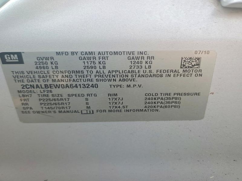 61646596 :رقم المزاد ، 2CNALBEW0A6413240 vin ، 2010 Chevrolet Equinox مزاد بيع