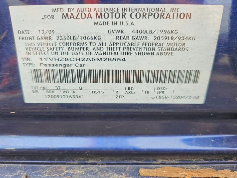 62971046 :رقم المزاد ، 1YVHZ8CH2A5M26554 vin ، 2010 Mazda 6 مزاد بيع