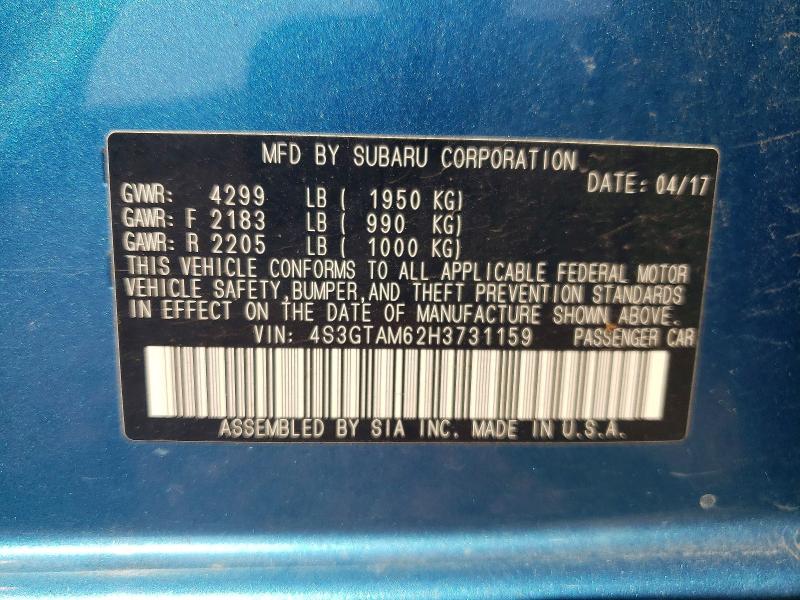 Aukcja sprzedaży 2017 Subaru Impreza, vin: 4S3GTAM62H3731159, numer aukcji: 66515756