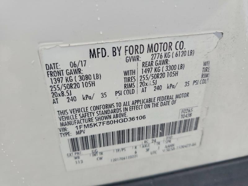 Auction sale of the 2017 Ford Explorer, vin: 1FM5K7F80HGD36106, lot number: 64513226