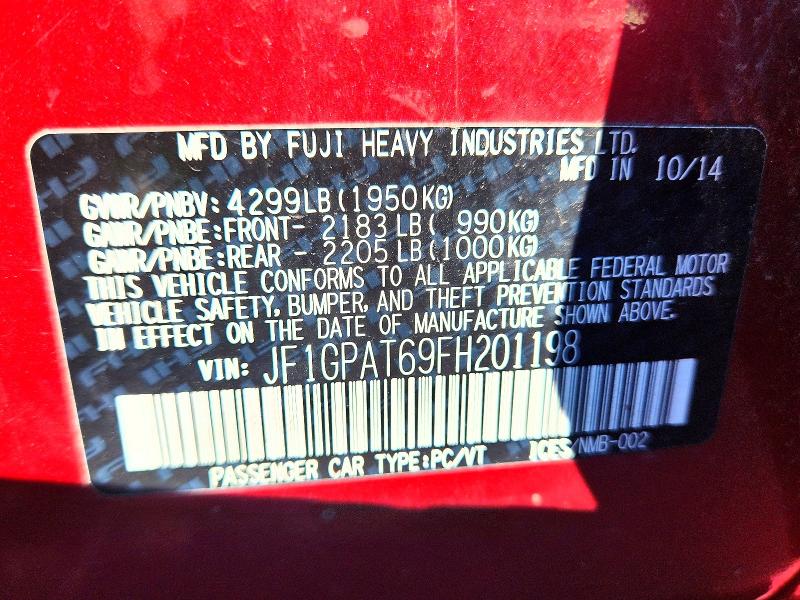2015 Subaru Impreza მანქანა იყიდება აუქციონზე, vin: JF1GPAT69FH201198, აუქციონის ნომერი: 64892276
