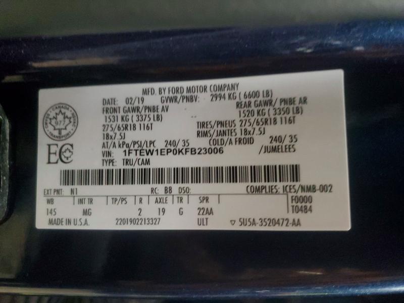 Продажа на аукционе авто 2019 Ford F150, vin: 1FTEW1EP0KFB23006, номер лота: 64215586