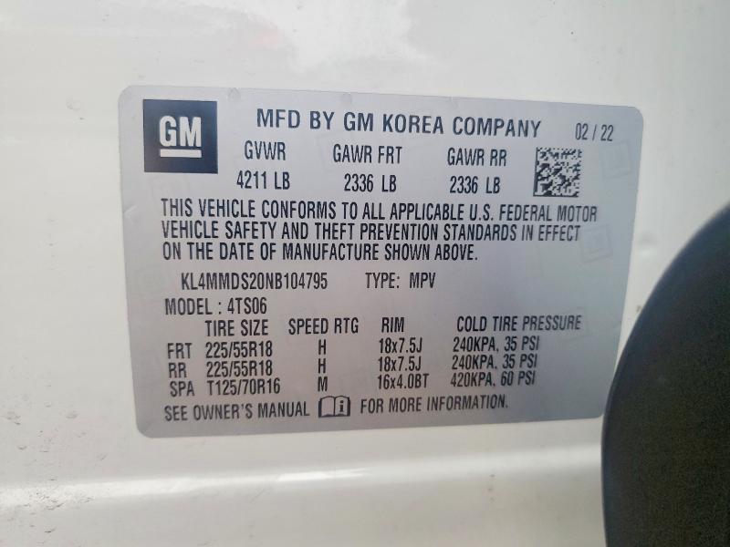 64613826 :رقم المزاد ، KL4MMDS20NB104795 vin ، 2022 Buick Encore Gx مزاد بيع